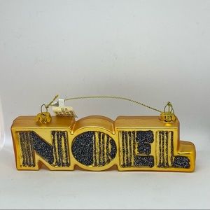 Bloomingdale’s Glass Noel Design Glitter Ornament Christmas Gold Black